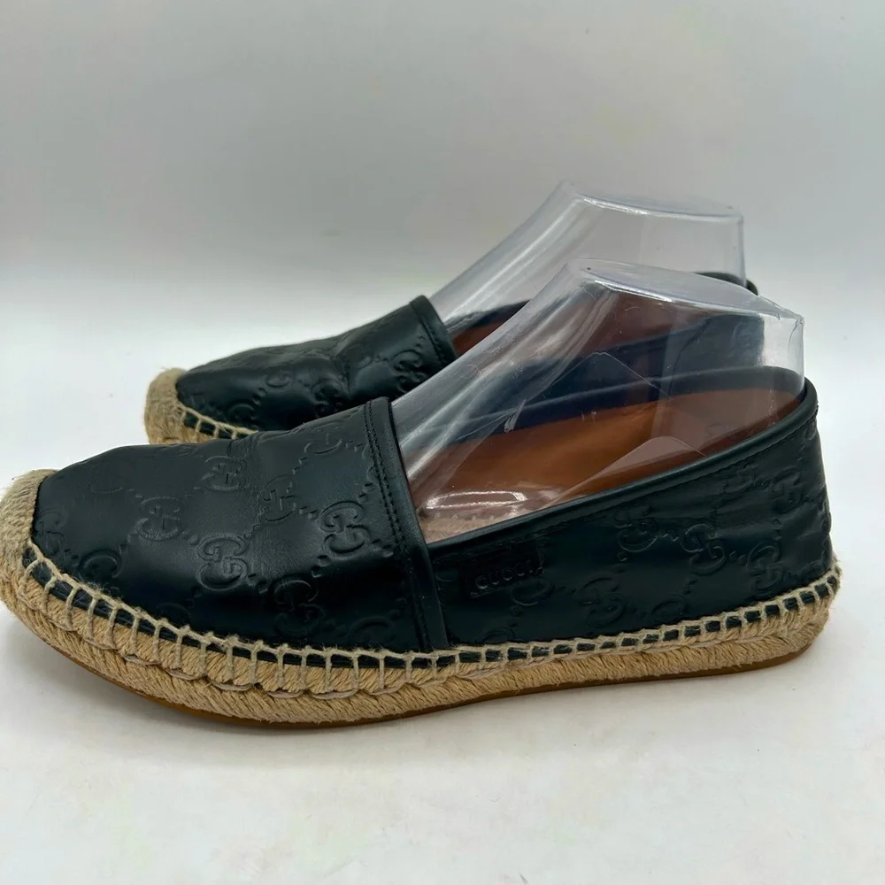 GUCCI Signature GG Leather Espadrilles Flats Women’s US 7 1/2 Black, GUCCISSIMA - Picture 10 of 16